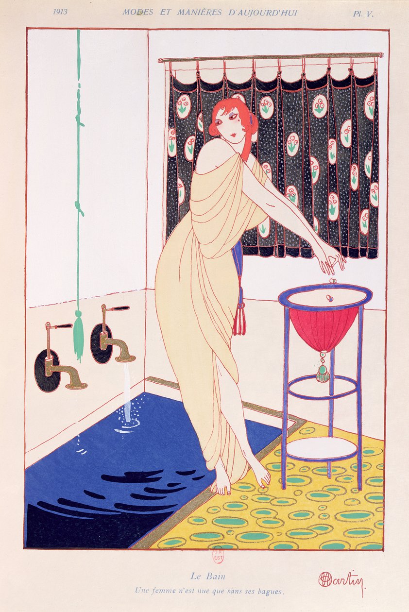 'The Bath', illustrasjon fra 'Modes et Manieres d'Aujourd'hui', 1913 av Charles Martin