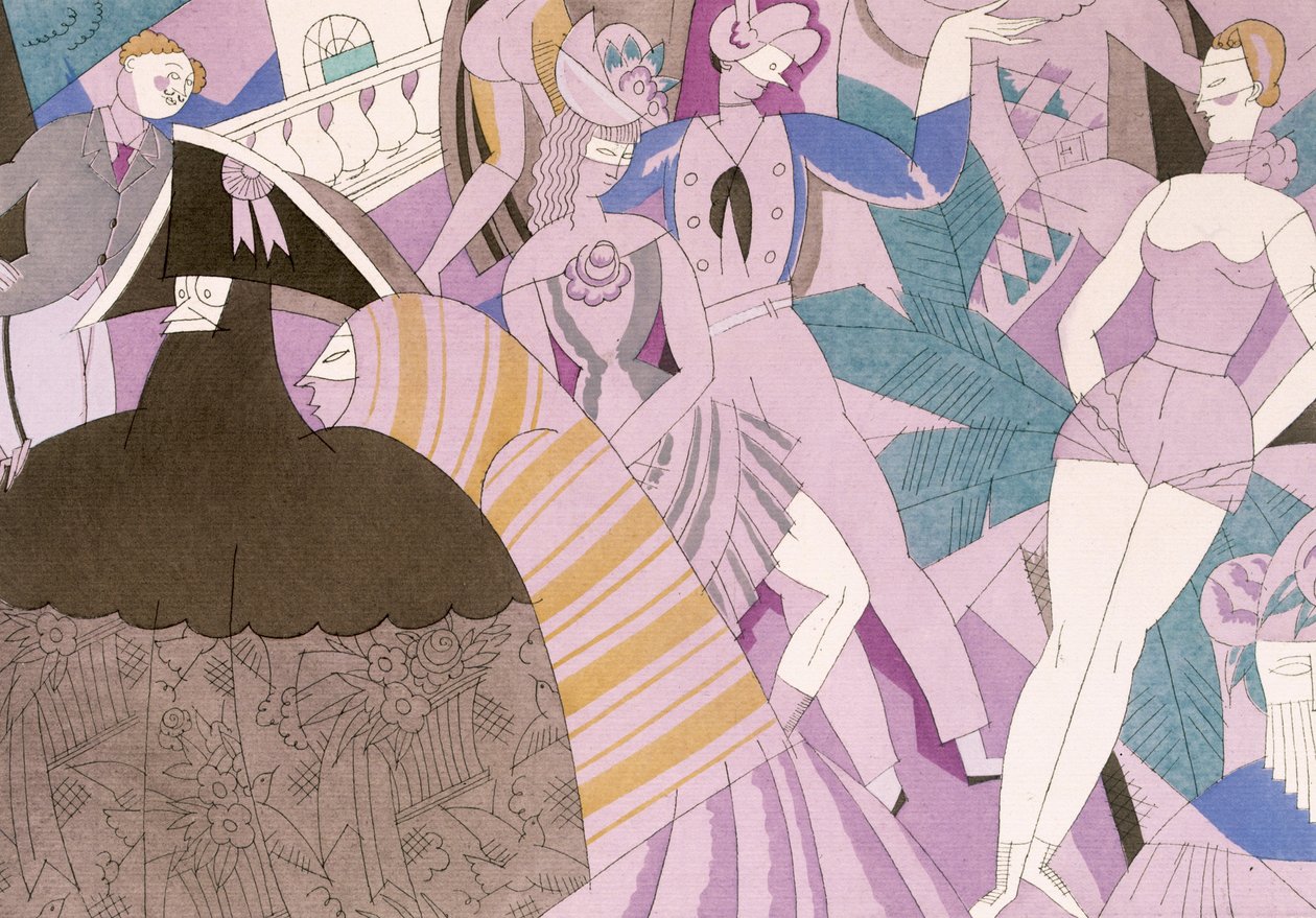 The Masked Ball, ca. 1920 (stensil) av Charles Martin
