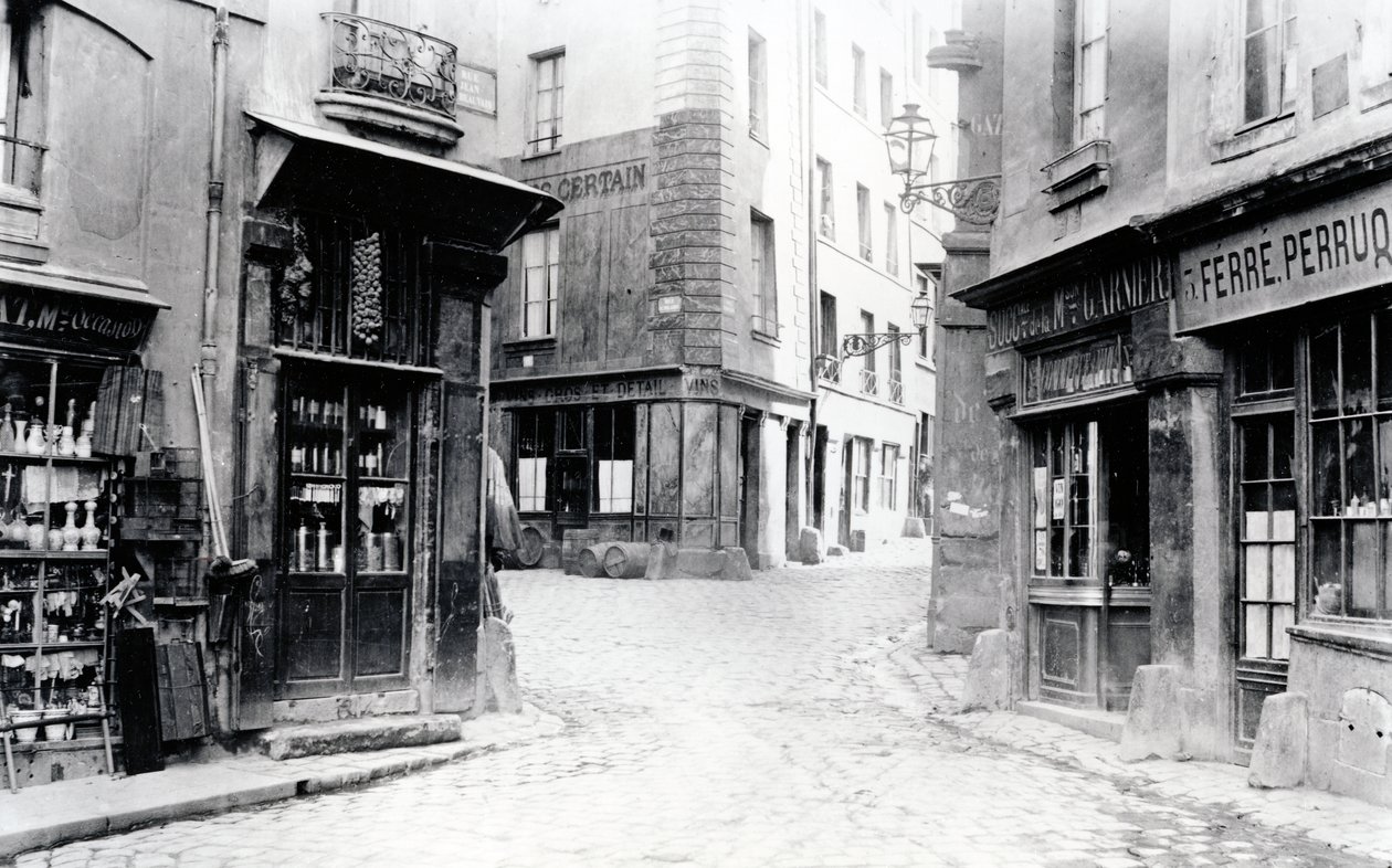 Korsvei mellom gatene Fromentel, Saint-Hilaire, Jean-de-Beauvais, Charretiere og Mont-de-Marsan, Paris, 1858-78 av Charles Marville