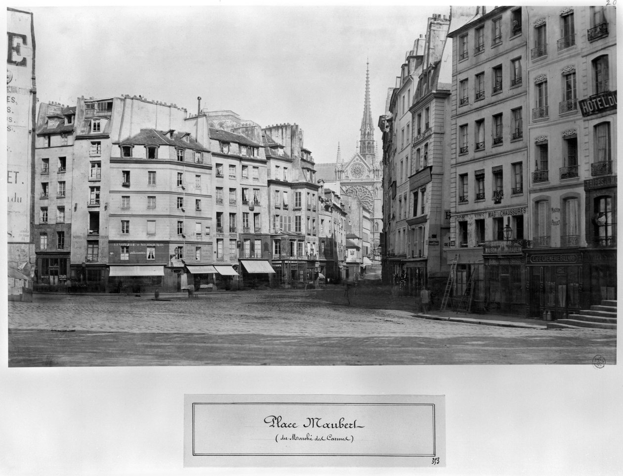 Place Maubert fra Marche des Carmes, Paris 1858-78 (bW-bilde) av Charles Marville