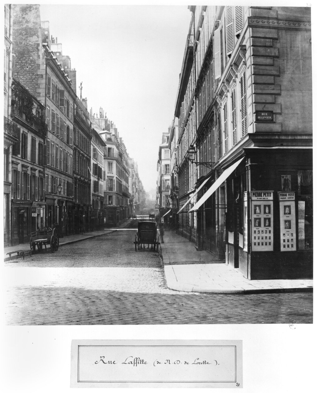 Rue Laffitte, fra kirken Notre-Dame-de-Lorette, Paris, 1858-78 av Charles Marville