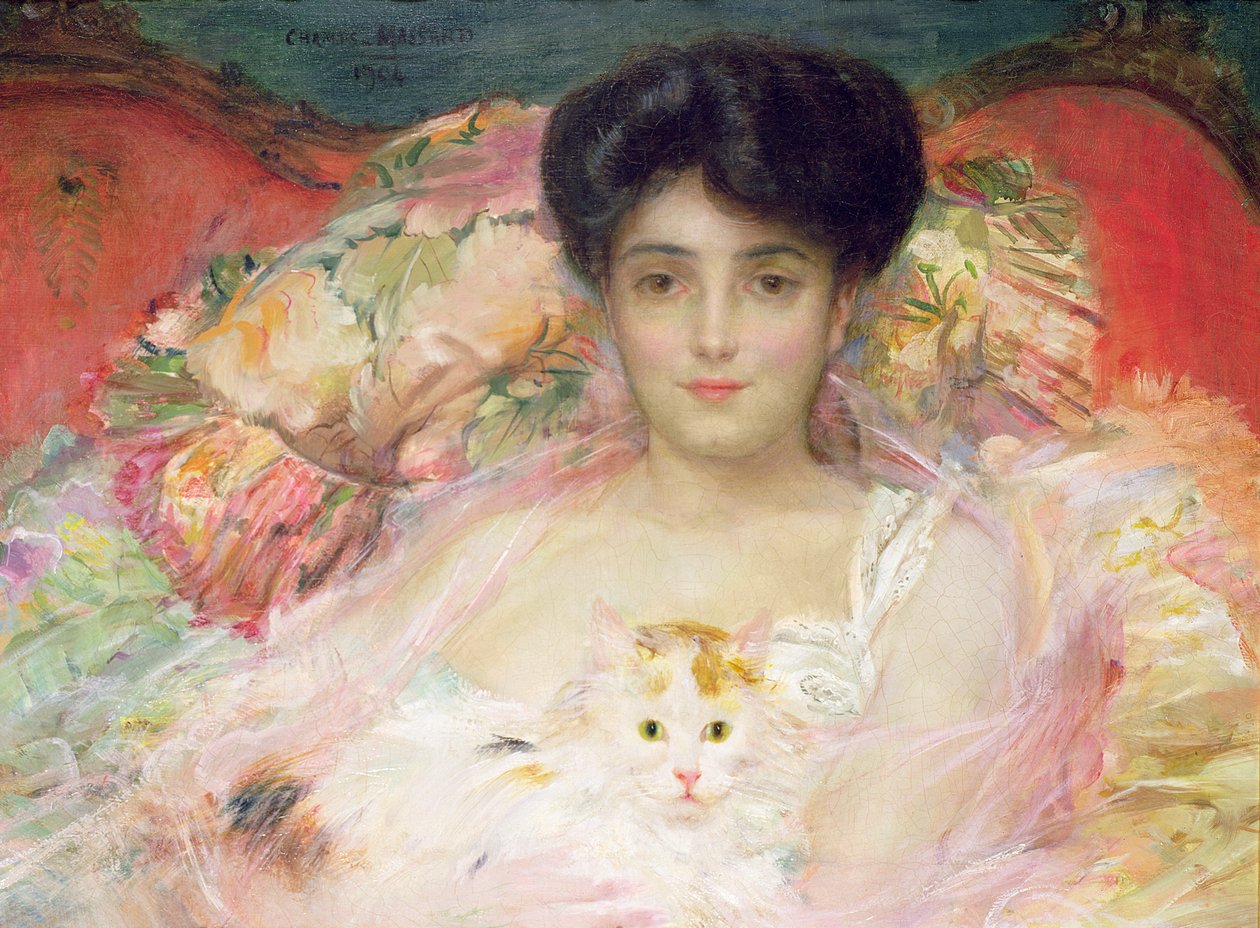 Dame med en katt, 1904 (olje) av Charles Massard