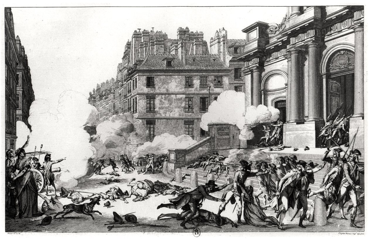 Dag av 13. Vendemiaire an IV (5. oktober 1795), skuddveksling før St. Roch-kirken i Paris, gravert av Jean Duplessi-Bertaux (1747-1819) av Charles Monnet