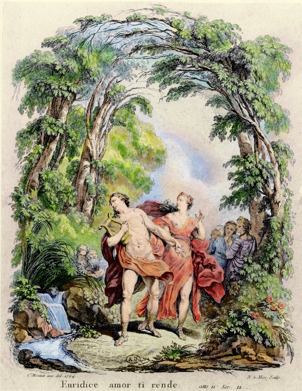 Orpheus fører Eurydice ut av helvete, illustrasjon til operaen 
