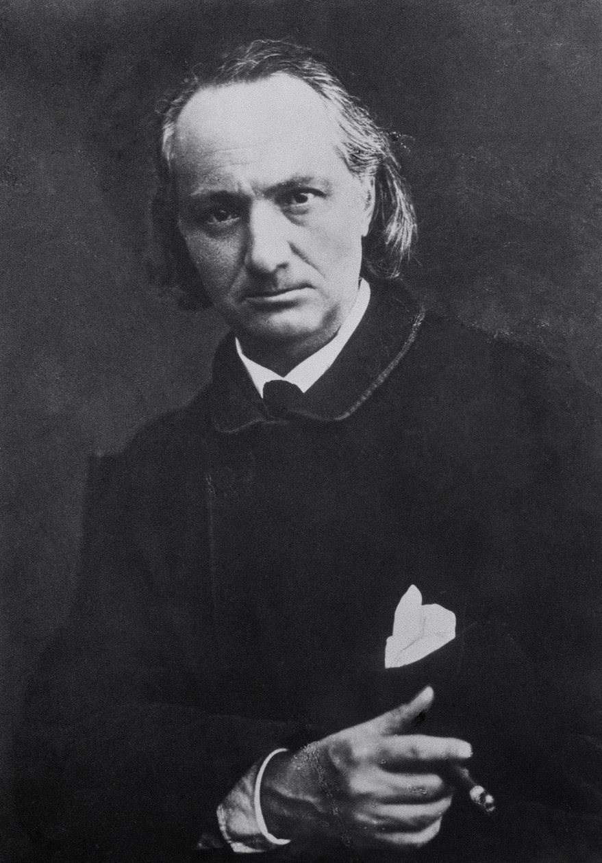 Charles Baudelaire (1821-67) med en sigar, 1864 (bw-bilde) av Charles Neyt