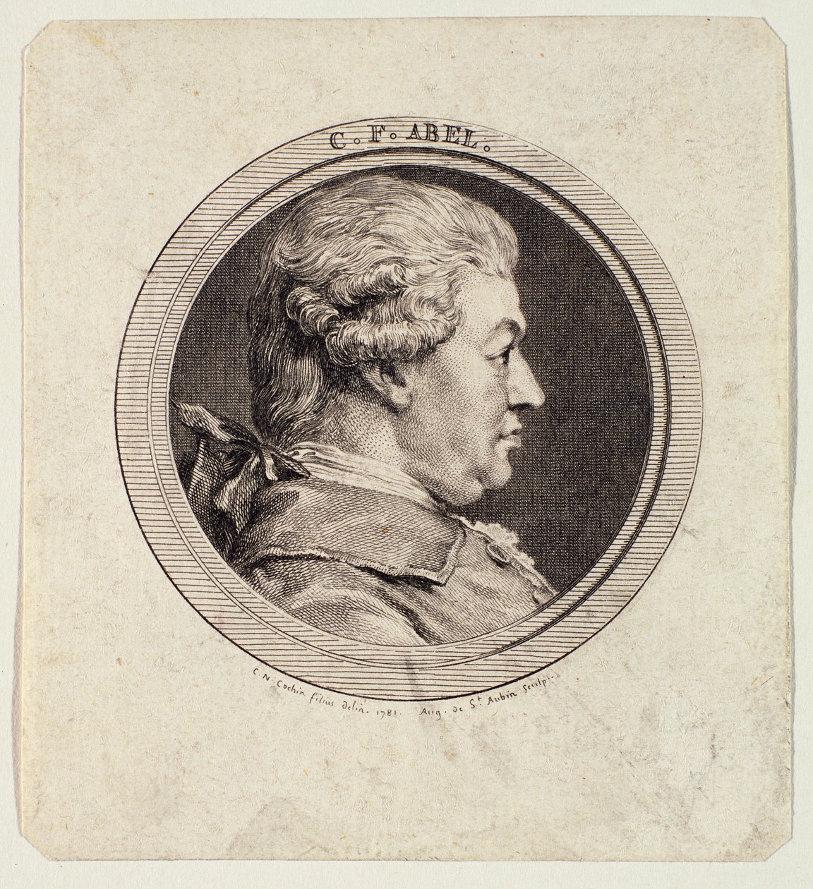 Carl Friedrich Abel (1723-87) gravert av Augustin de Saint-Aubin (1736-1807) 1781 av Charles Nicolas II Cochin