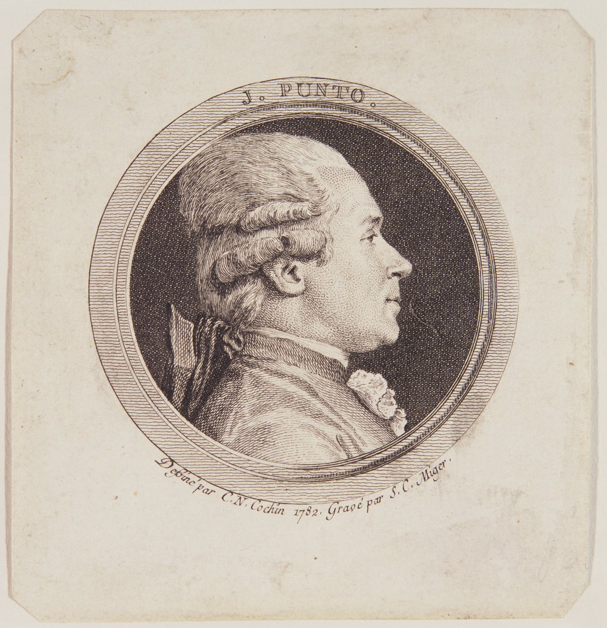 Portrett av Giovanni Punto (1746-1803) gravert av Simon Charles Miger (1736-1820) 1782 av Charles Nicolas II Cochin