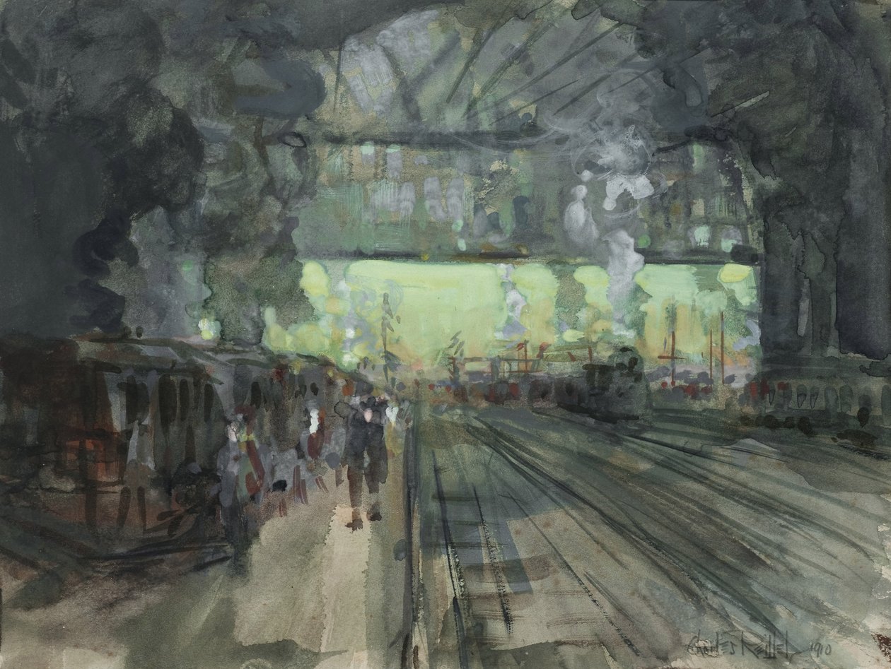 Vinterkveld i jernbanegårdene, 1910 av Charles P. Reiffel