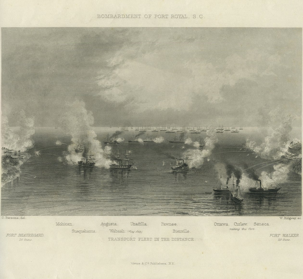 Bombardement av Port Royal, SC, ca. 1861 av Charles Parsons