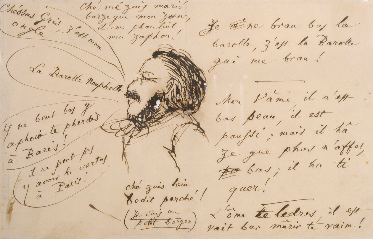Alexandre Weill (1811-99) snakker "tull" (penn og blekk på kalkerpapir) av Charles Pierre Baudelaire