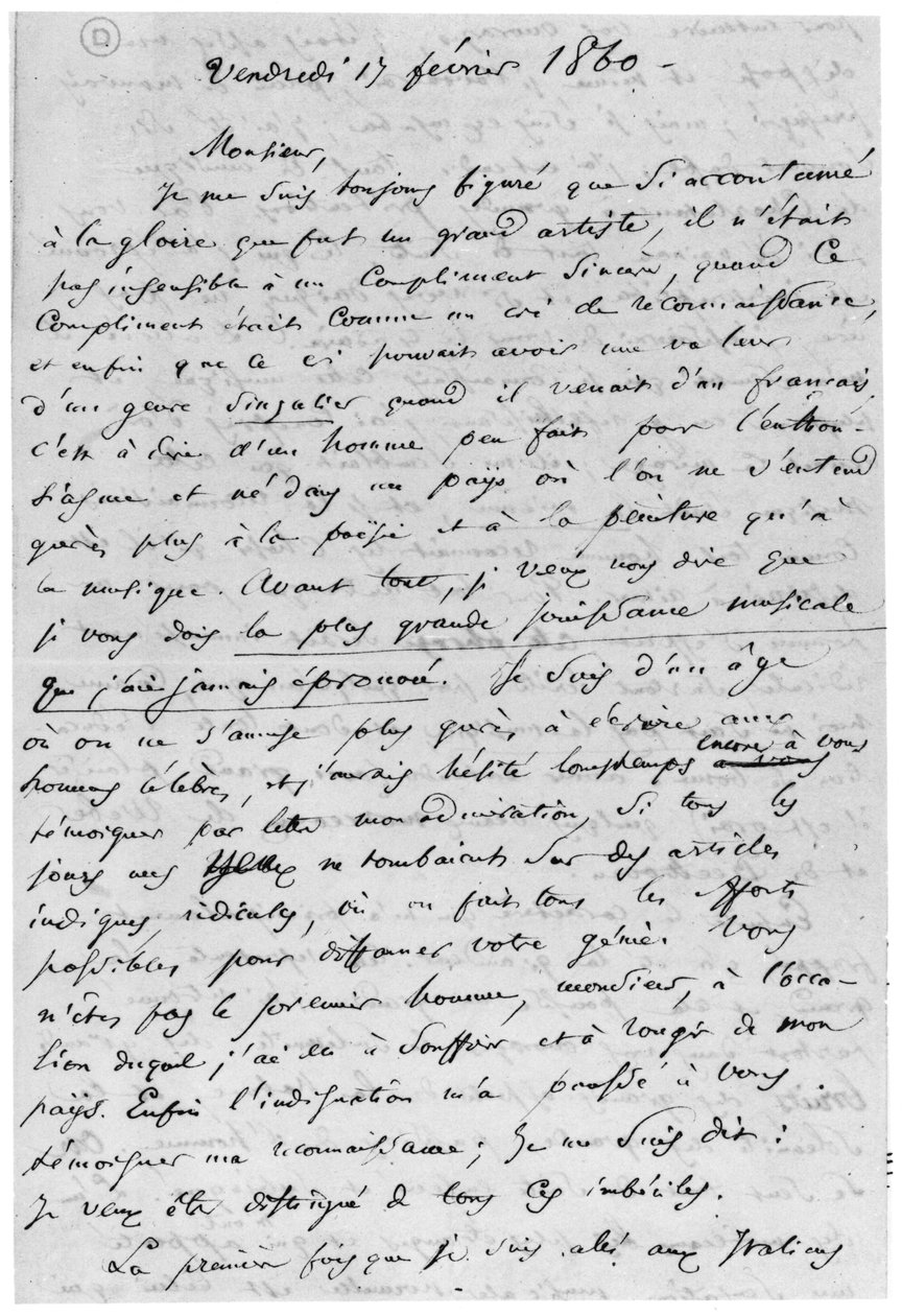 Brev til Richard Wagner (1813-83) 17. februar 1860 av Charles Pierre Baudelaire