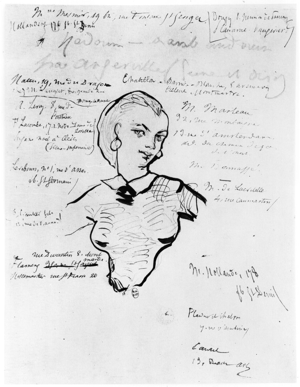 Portrett av Jeanne Duval med notater av Auguste Poulet-Malassis (1825-78) 1858-60 av Charles Pierre Baudelaire