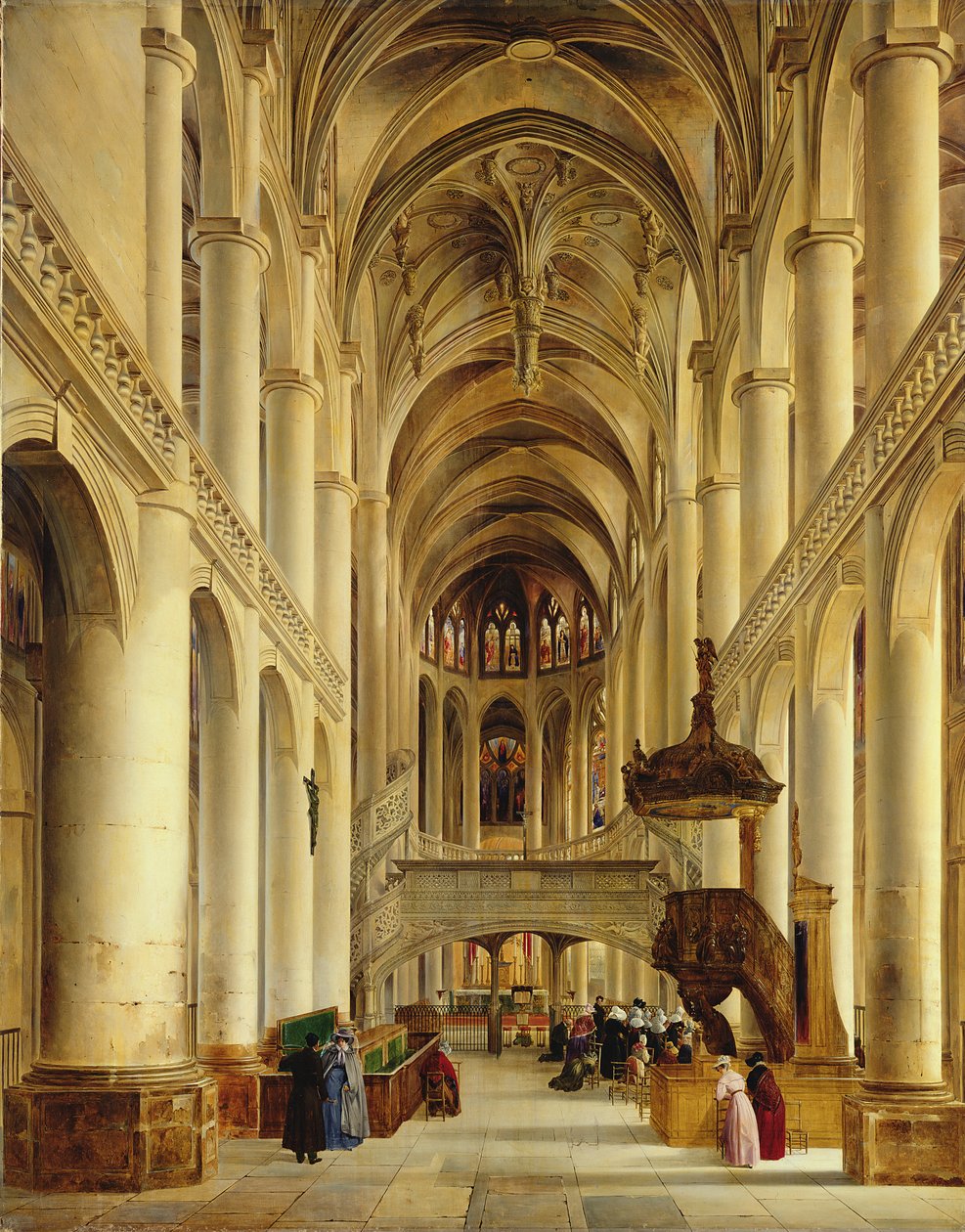 Interiør av kirken Saint-Etienne-du-Mont, Paris, ca. 1820 av Charles Renoux