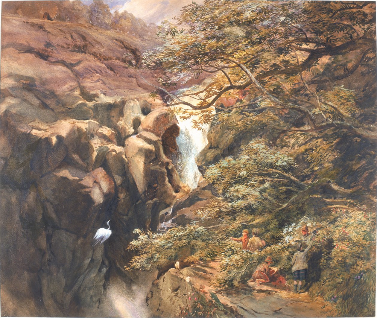 Falls of Bran (kroppsfarge og wc på papir) av Charles Richardson