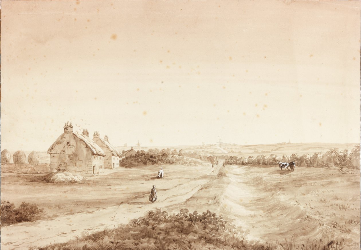 En del av romersk vegg (kroppsfarge, blyant og wc på papir) av Charles Richardson