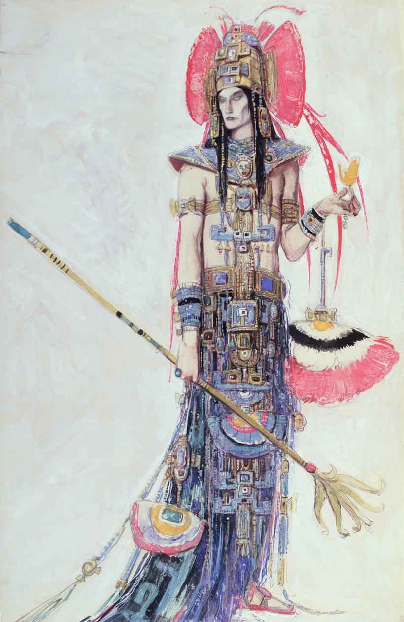 Kostymedesign for 'Montezuma', fra operetten av Cecil Lewis (wc og blyant på papir) på papir) av Charles Ricketts