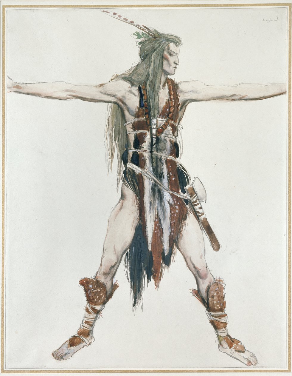 Kostymedesign for Siegfried (akvarell over grafitt på hvitt papir) av Charles Ricketts