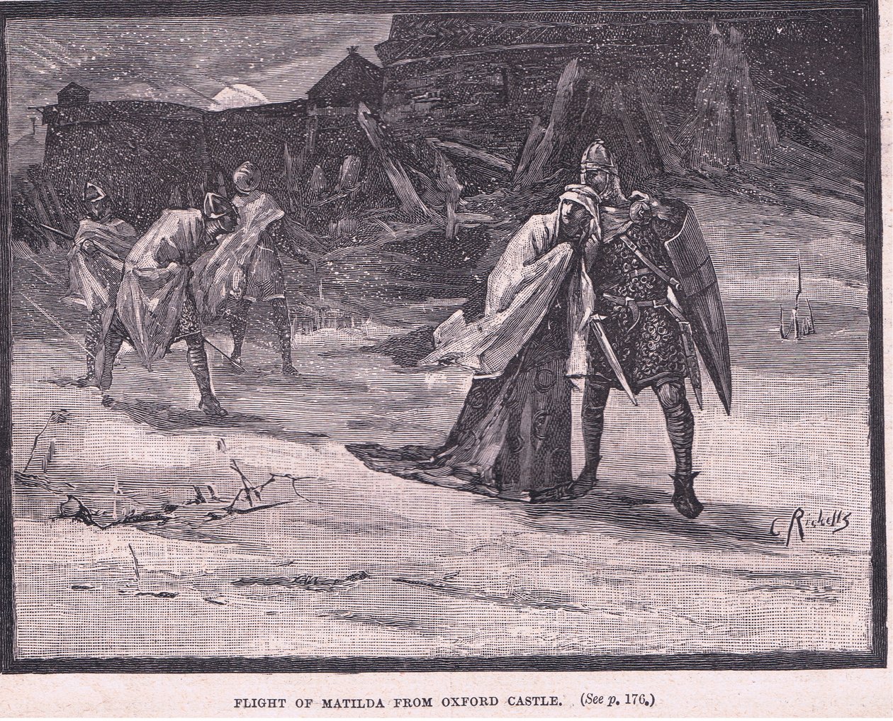 Flight of Matilda fra Oxford Castle AD 1142 av Charles Ricketts