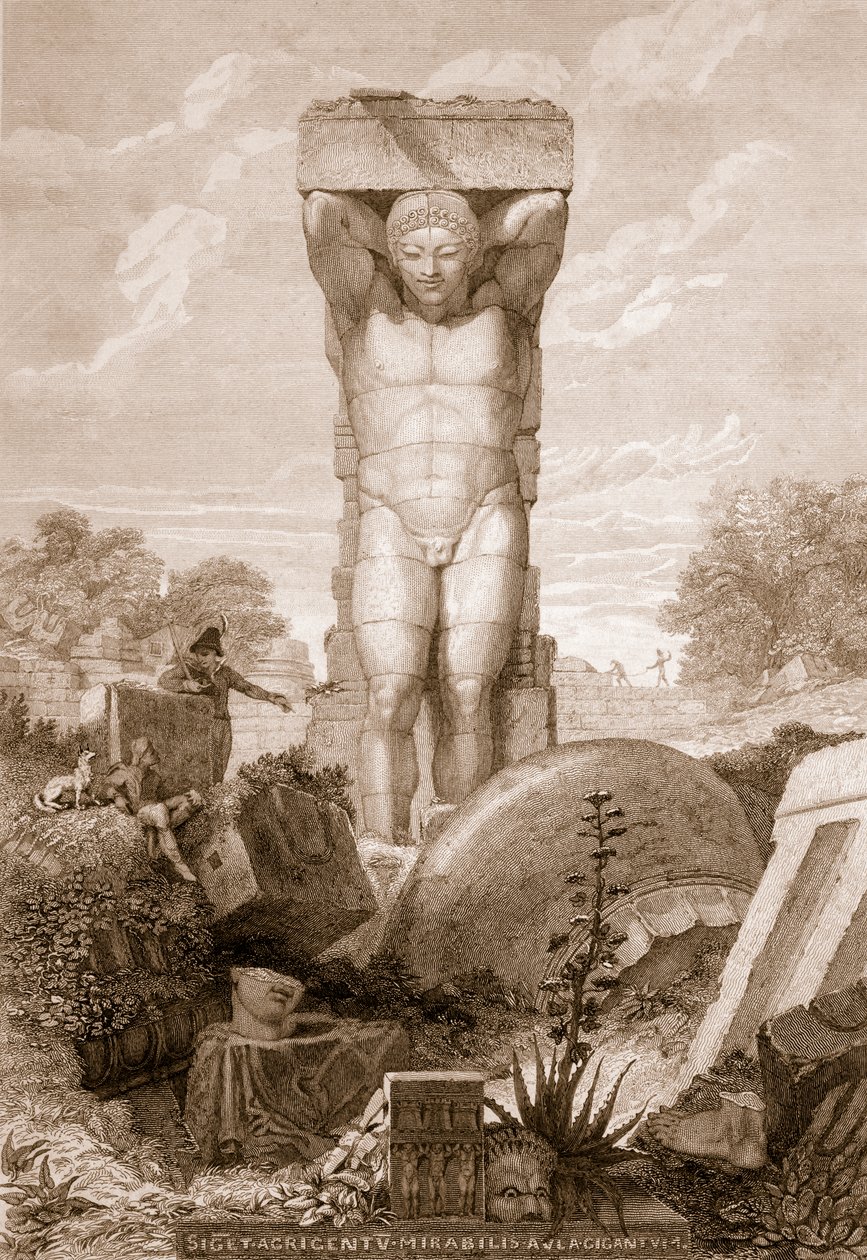 Templet i Agrigentum, Sicilia, fra 'Antiquities of Athens and Other Places in Greece', utgitt Priestly und Weale, London 1830 av Charles Robert Cockerell