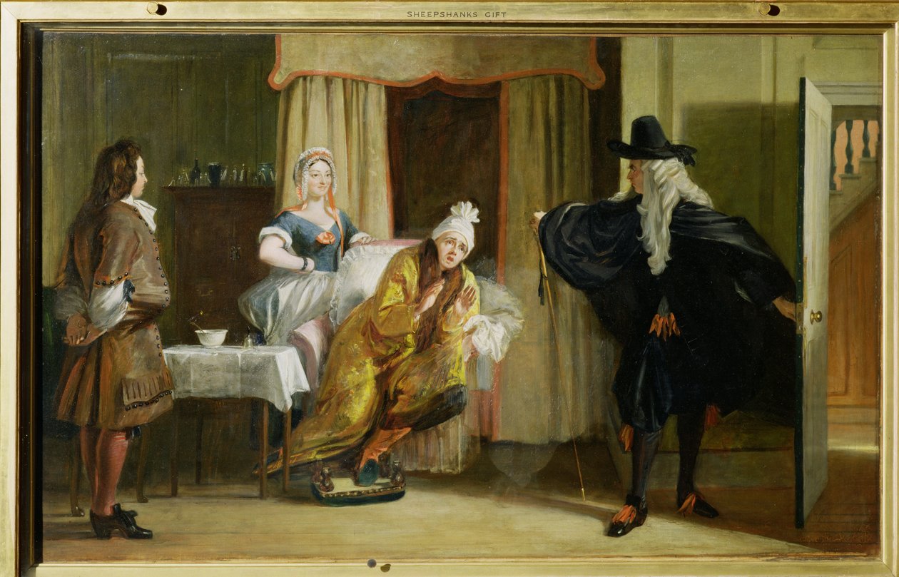 Scene fra 'Le Malade Imaginaire' av Moliere (1622-73) av Charles Robert Leslie