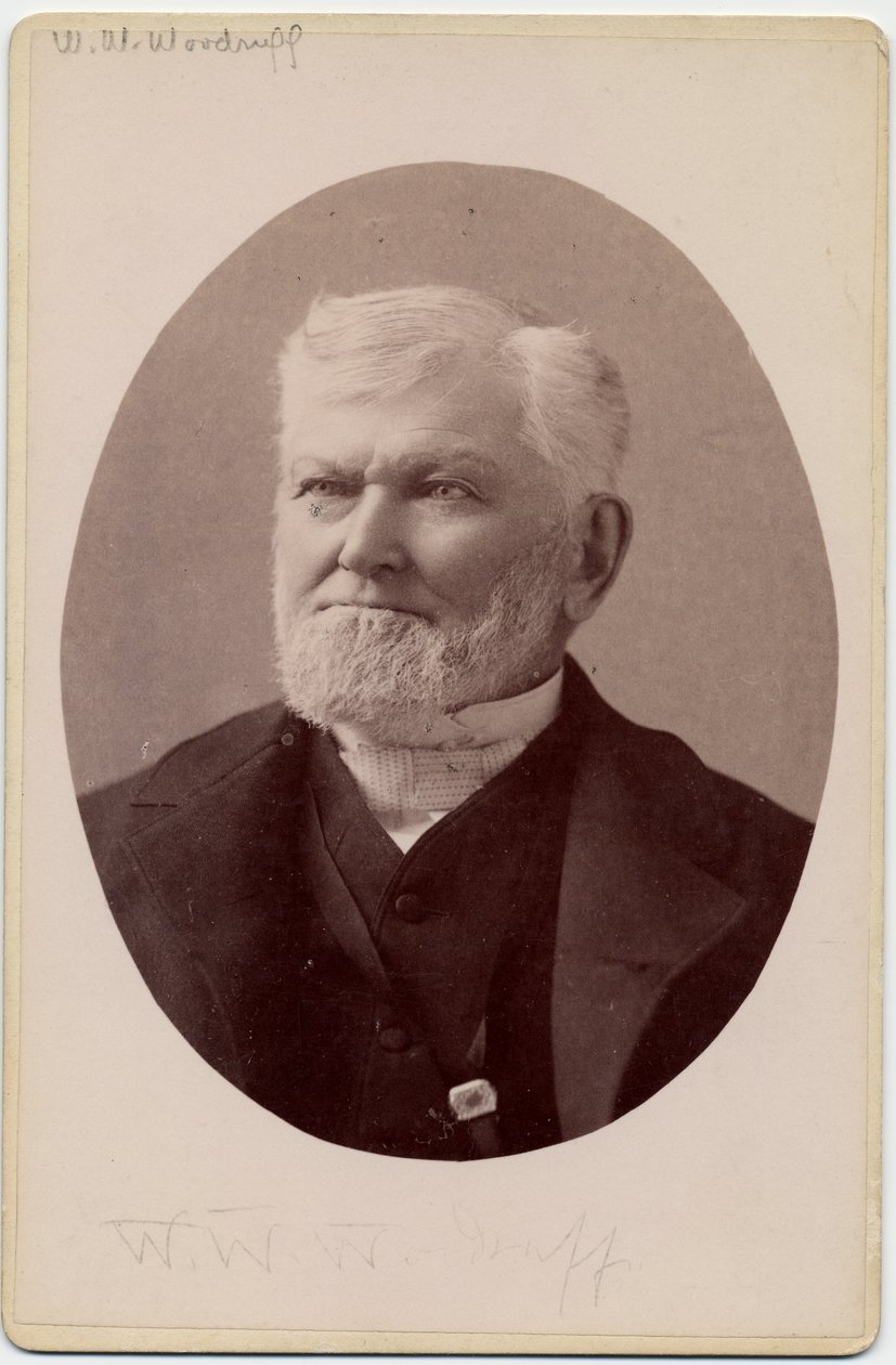 Wilford Woodruff (1807-98), 4. president for Jesu Kristi Kirke av Siste Dagers Hellige, eller mormoner (albumtrykk) av Charles Roscoe Savage
