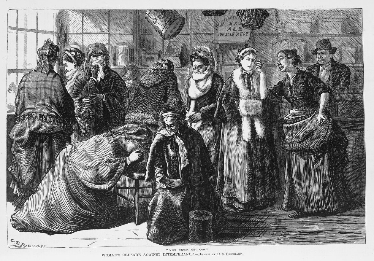 Kvinnekorstog mot omhu, pub. 1874 av Charles Stanley Reinhart