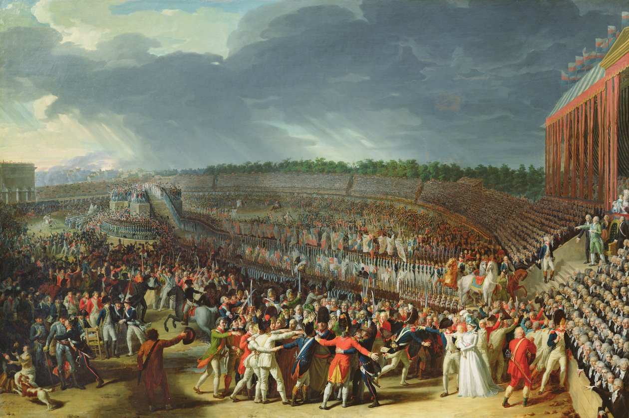 Feiringen av forbundet, Champs de Mars, Paris, 14. juli 1790 av Charles Thevenin