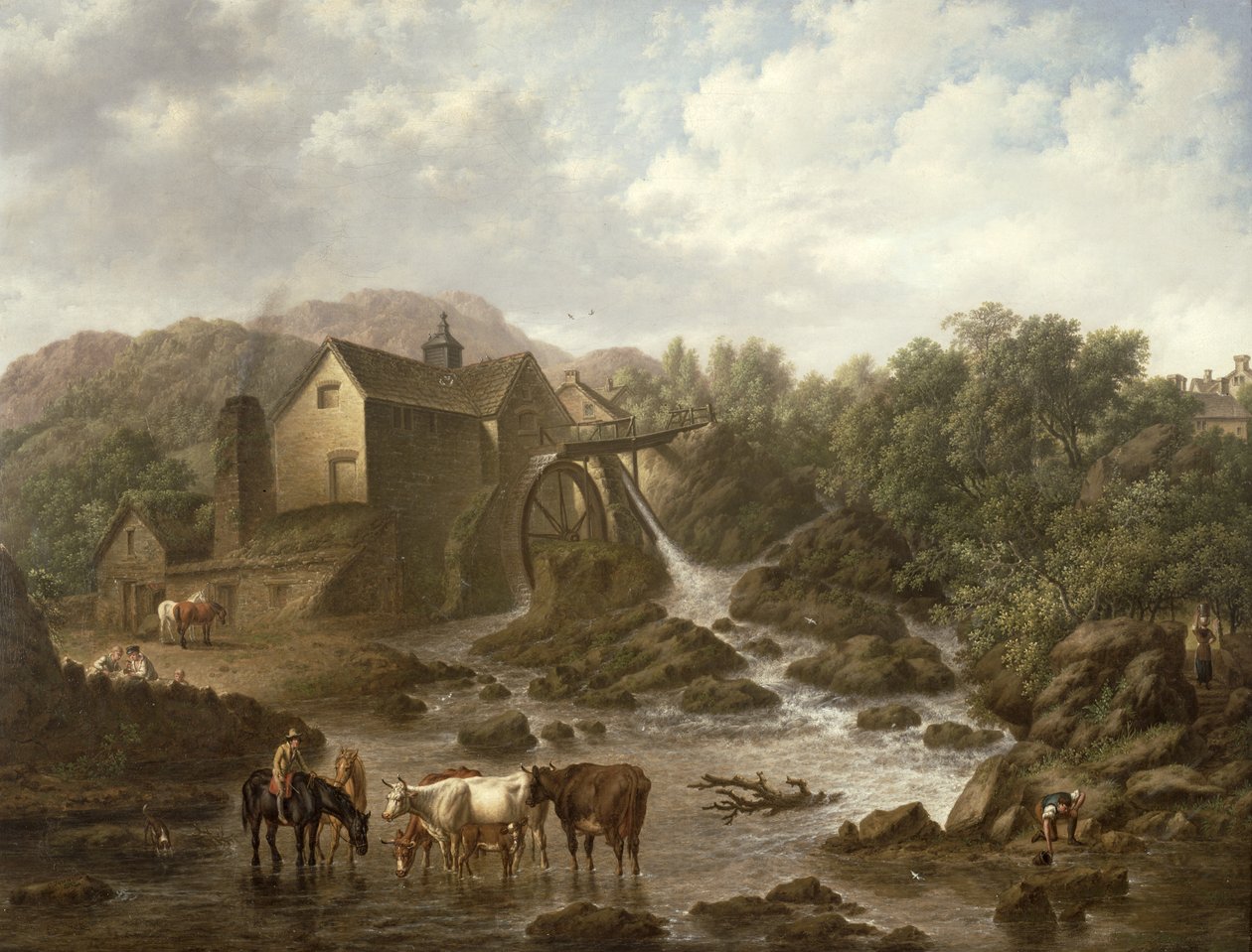 Elvescene med Overshot Mill, 1833 av Charles Towne