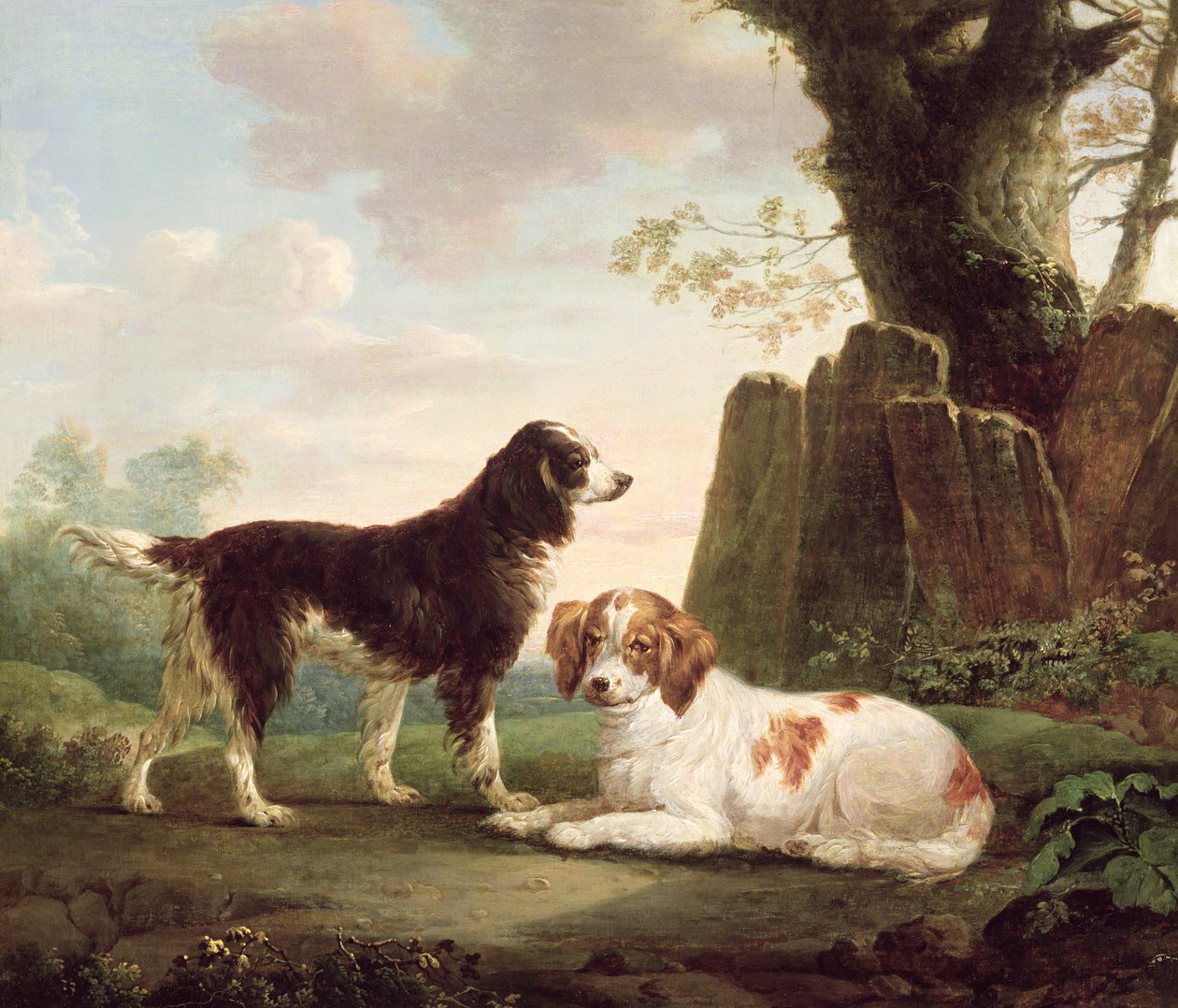 To spaniels i et landskap av Charles Towne