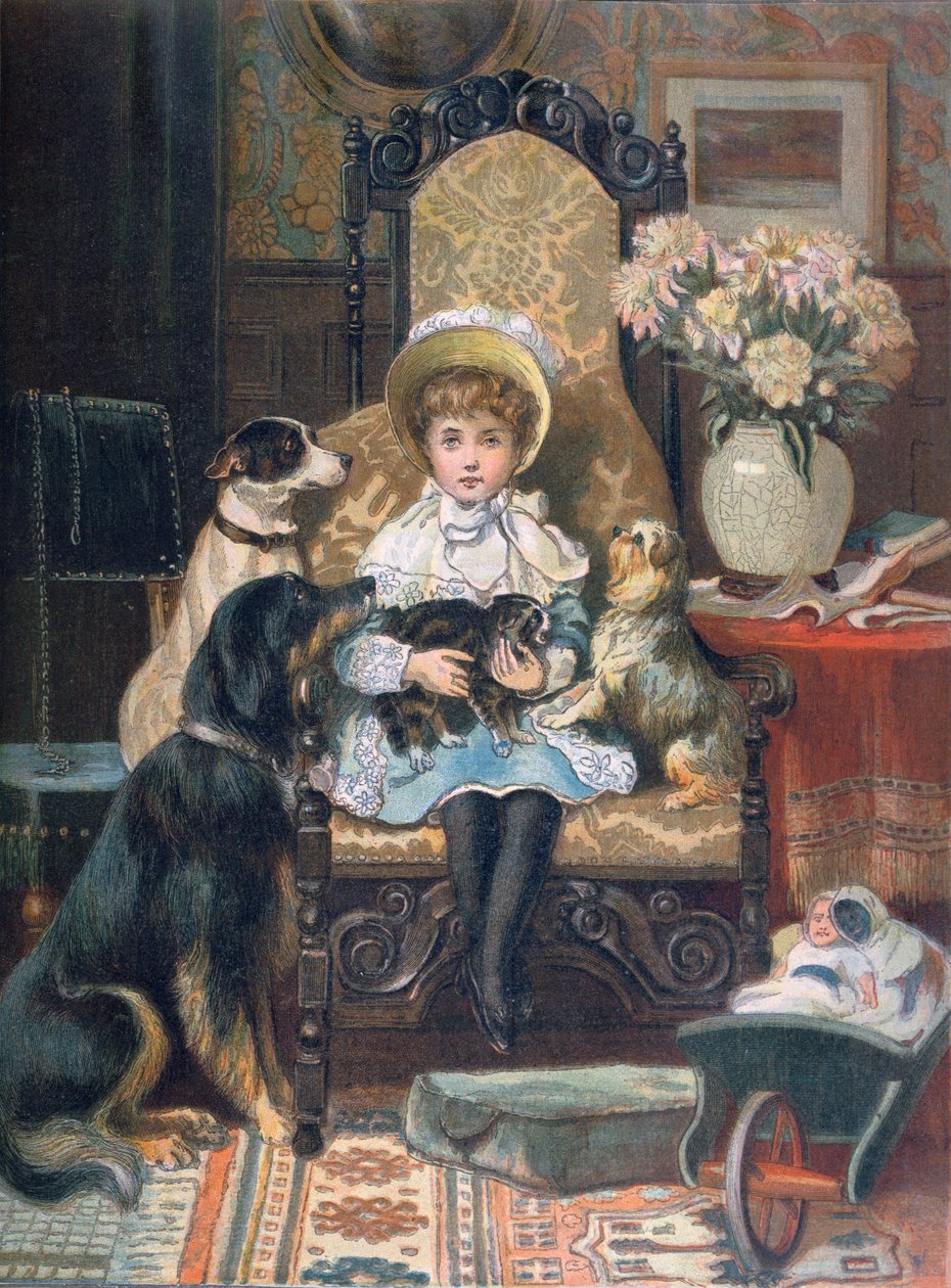 'Doddy og kjæledyrene hennes', ca. 1885 av Charles Trevor Garland