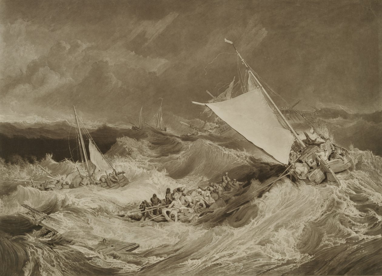 Et skipsvrak, 1806 (mezzotint med grafitt og wc) av Charles Yardley Turner