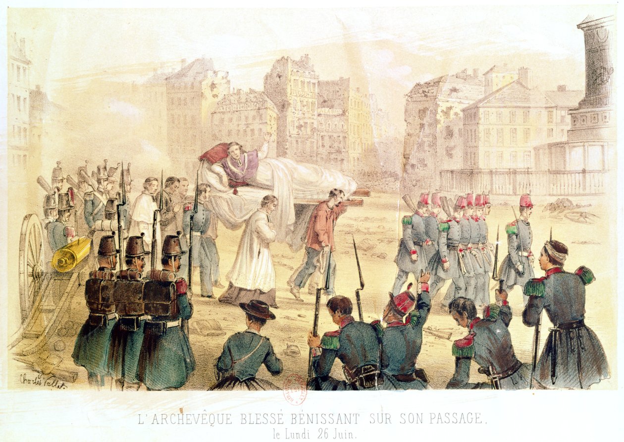 Erkebiskop Eminence Affre såret, velsignelse på sin reise, mandag 26. juni 1848 av Charles Vallet