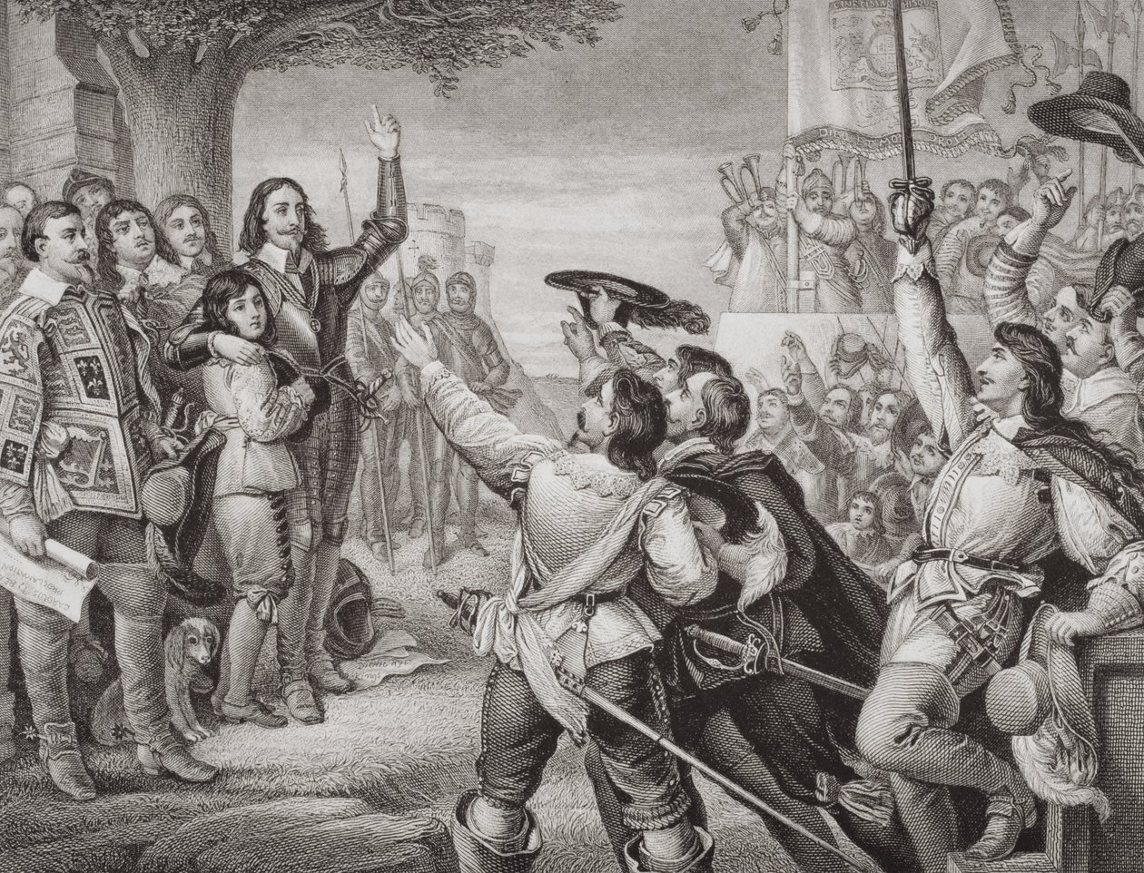 Charles I (1600-49) reiste sin standard i Nottingham i åpningsscenen til den store borgerkrigen 25. august 1642, fra 