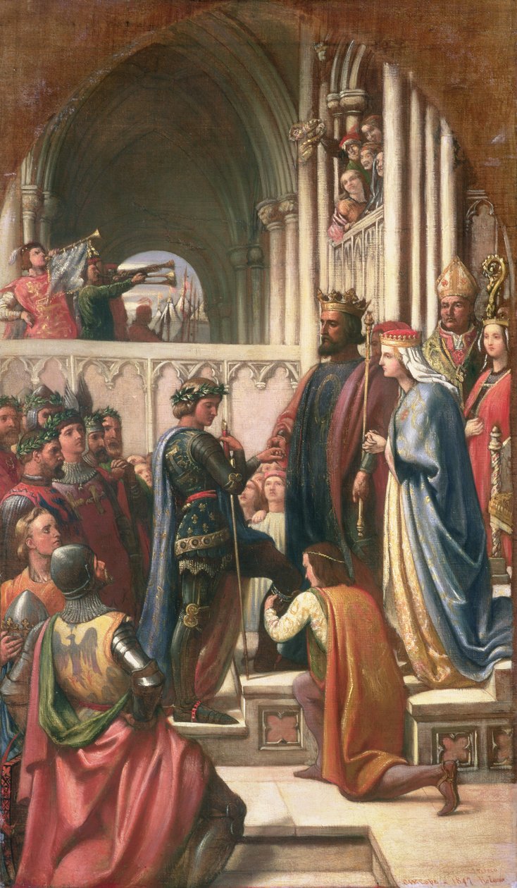 Edward III som overdrar ordenen for strømpebåndet til Edward den svarte prinsen, 1847 av Charles West Cope