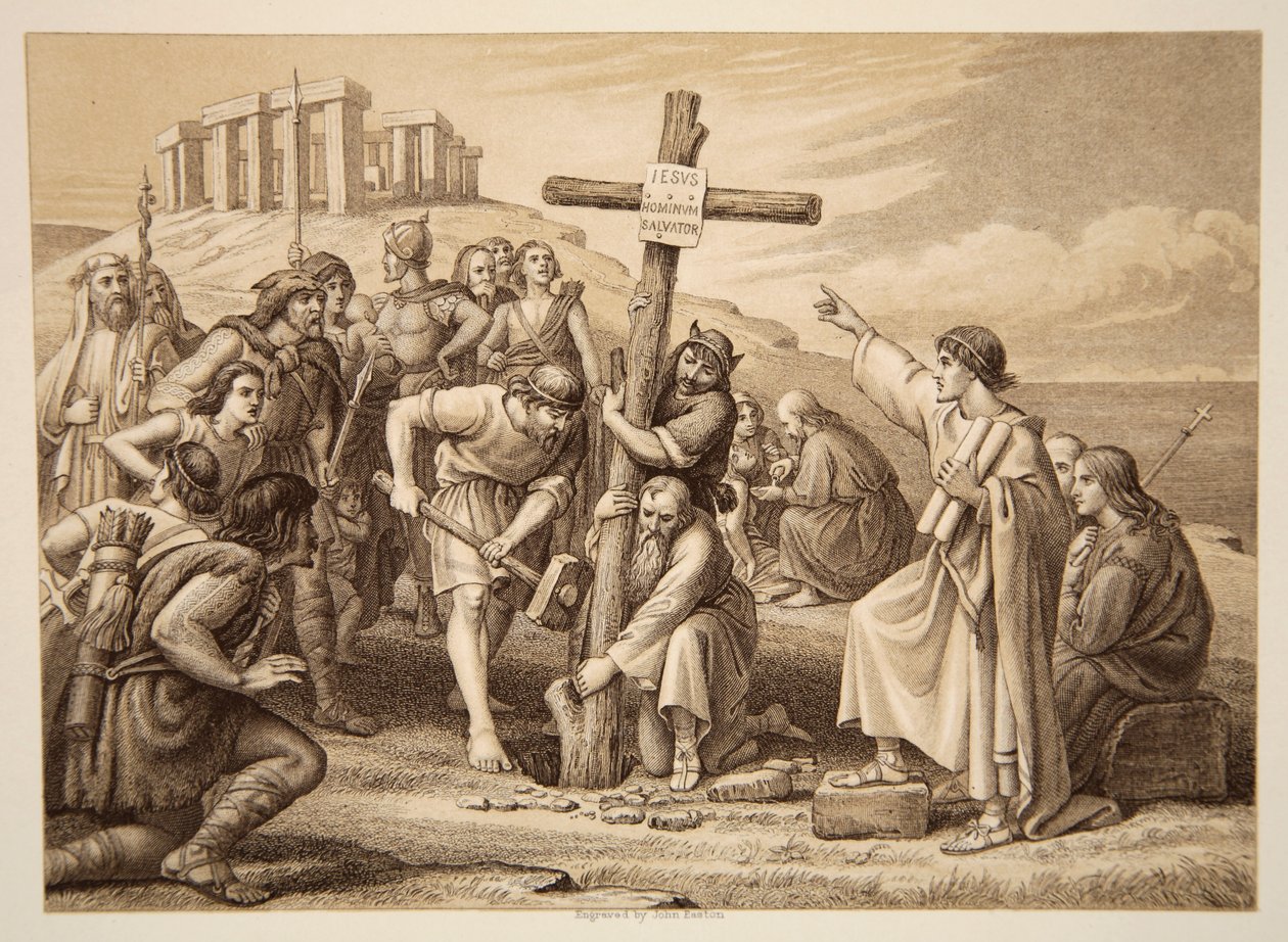 Den første forkynnelsen av kristendommen i Storbritannia, gravert av John Easton av Charles West Cope