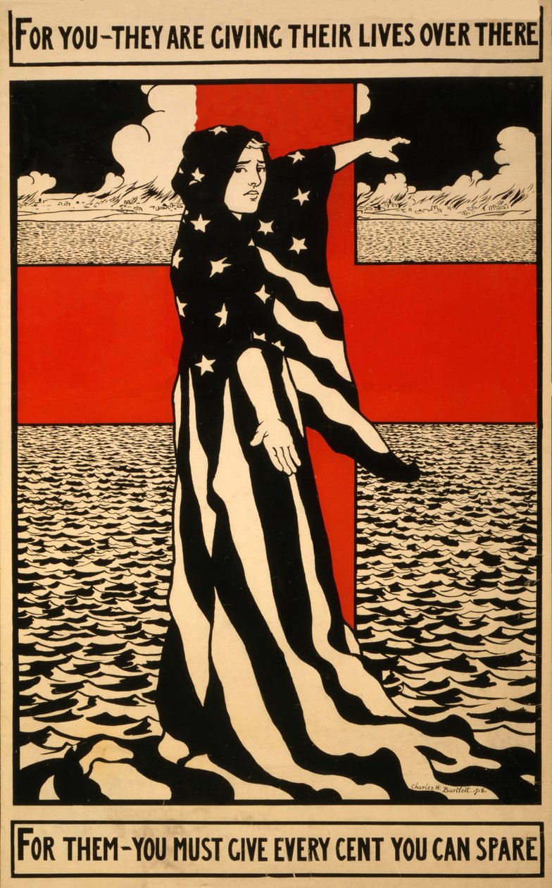 Innsamlingsplakat for Røde Kors, pub. 1918 av Charles William Bartlett