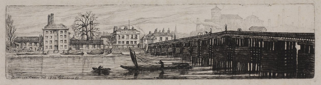 Utsikt over Battersea Bridge fra Middlesex-kysten, 1874 av Charles William Sherborn