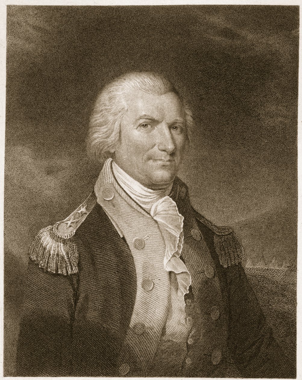 Generalmajor Arthur St. Clair, gravert av Edward Wellmore (fl.1835) etter en tegning av originalen av James Barton Longacre (1794-1869) av Charles Willson Peale