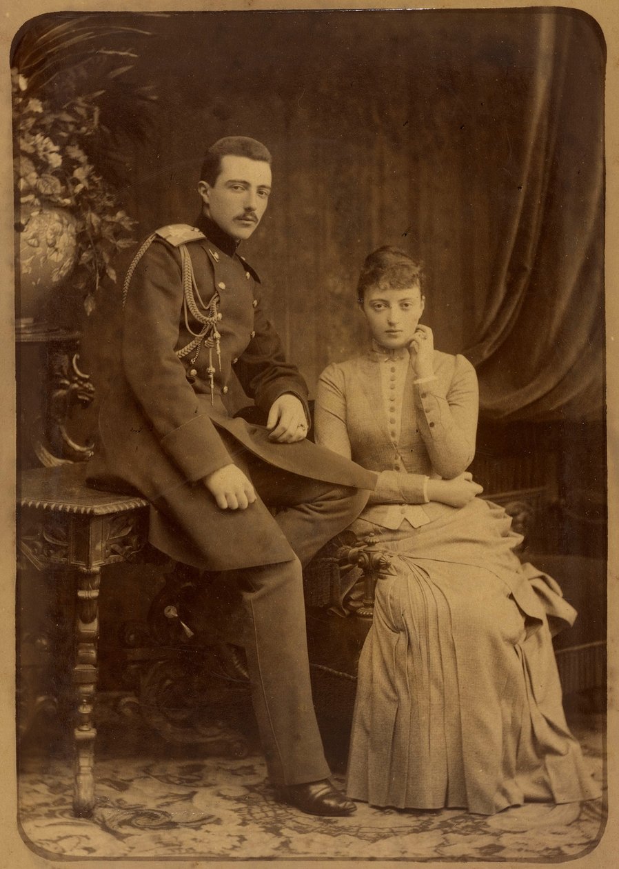 Michel Mikhailovitch de Russie et Anastasia Mikhailovna de Russie - Storhertug Michael Mikhailovich av Russland og storhertuginne Anastasia Mikhailovna av Russland, av Bergamasco, Charles (Karl) (1830-1896). Albumin Photo, ca. 1880. Russisk statsfilm og fo av Charles Bergamasco