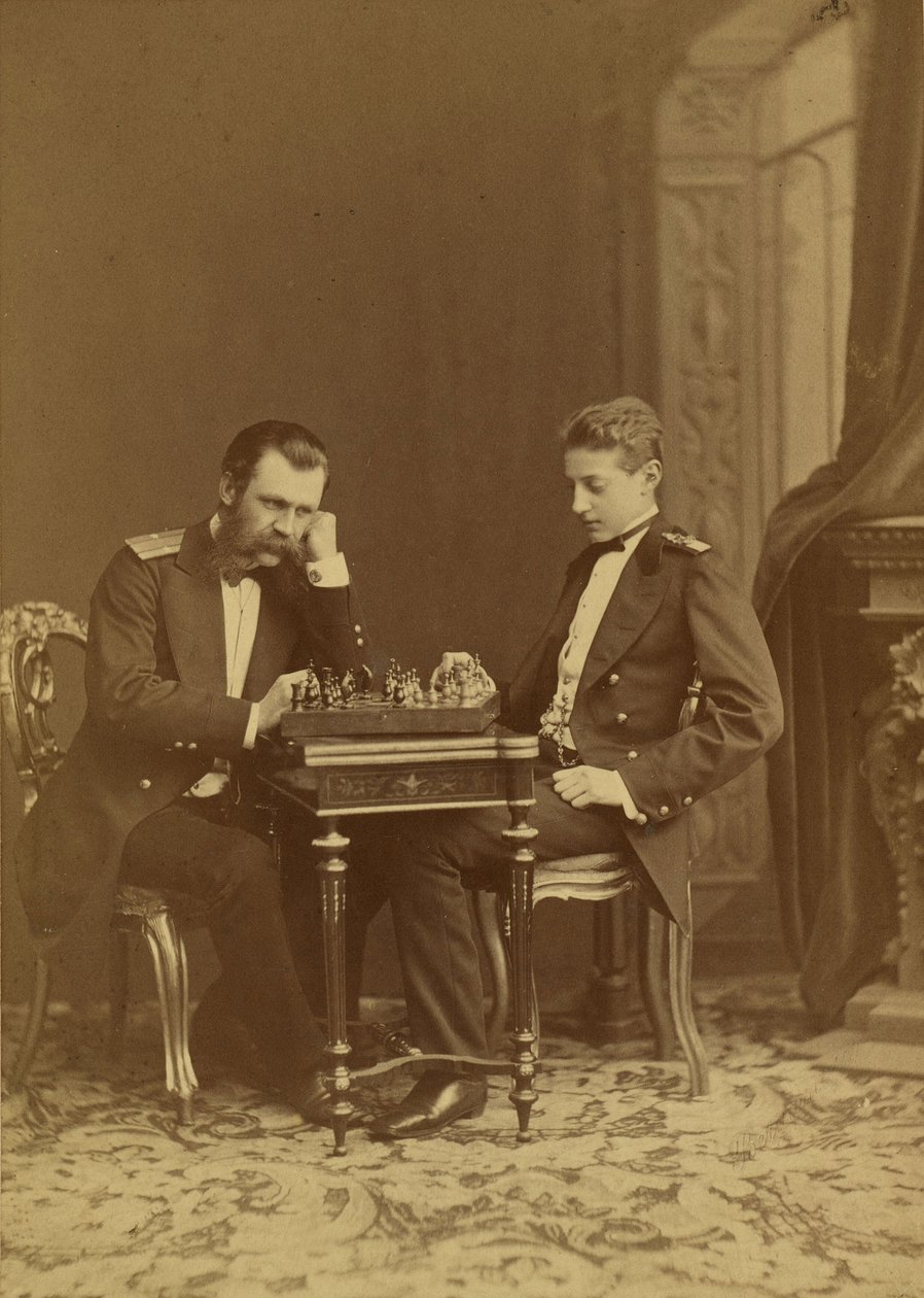 Constantin Nikolaievitch de Russie et Constantin Constantinovitch de Russie - storhertug Konstantin Nikolaevich av Russland (1827-1892) og storhertug Constantine Constantinovich av Russland (1858-1915), av Bergamasco, Charles (Karl) (1830-1896). Albumin bi av Charles Bergamasco