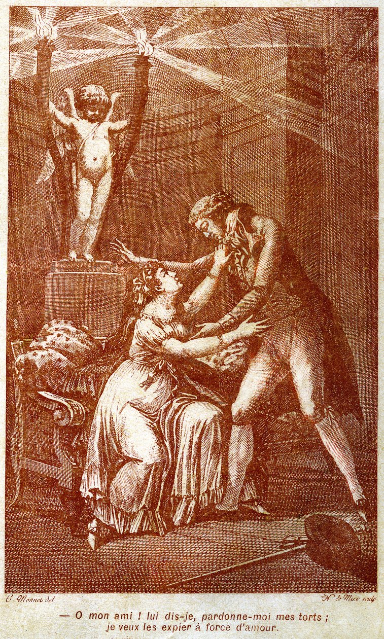Illustrasjon for "Dangerous Liaisons" epistolær roman av Choderlos de Laclos (1741-1803) (gravering) av Charles (after) Monnet