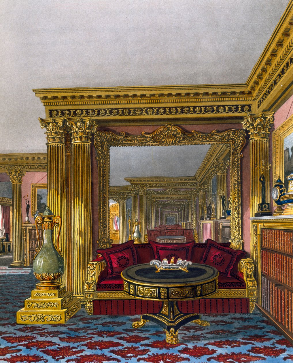 Gylden salong, Gravering av William James Bennett (1787-1844), Basert på design av Charles Wild (1781-1835), Fra The History of the Royal Residences av Charles (after) Wild