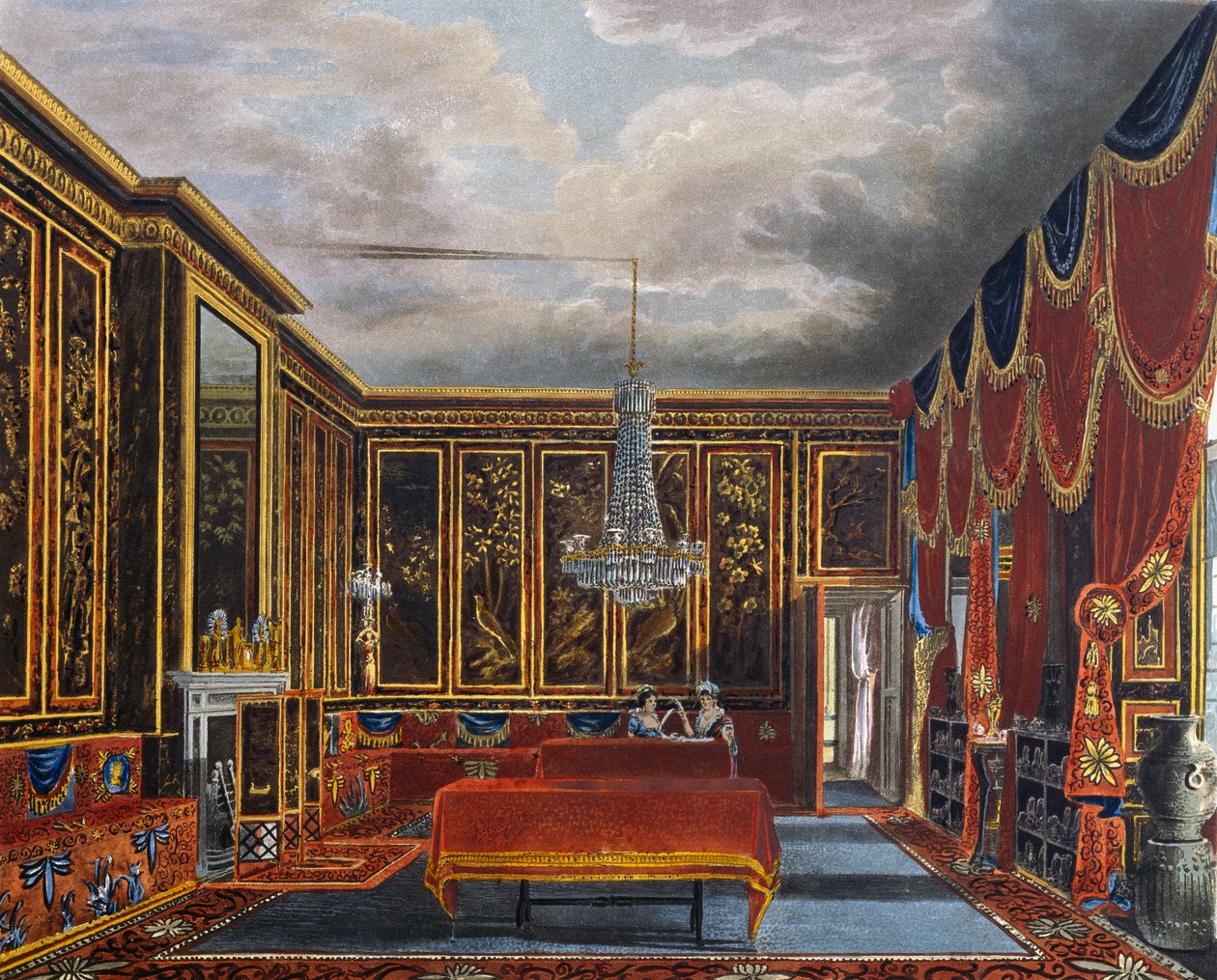 Japansk rom, gravering av Richard Reeve (født i 1780), Basert på design av Charles Wild (1781-1835), Fra The History of the Royal Residences av Charles (after) Wild