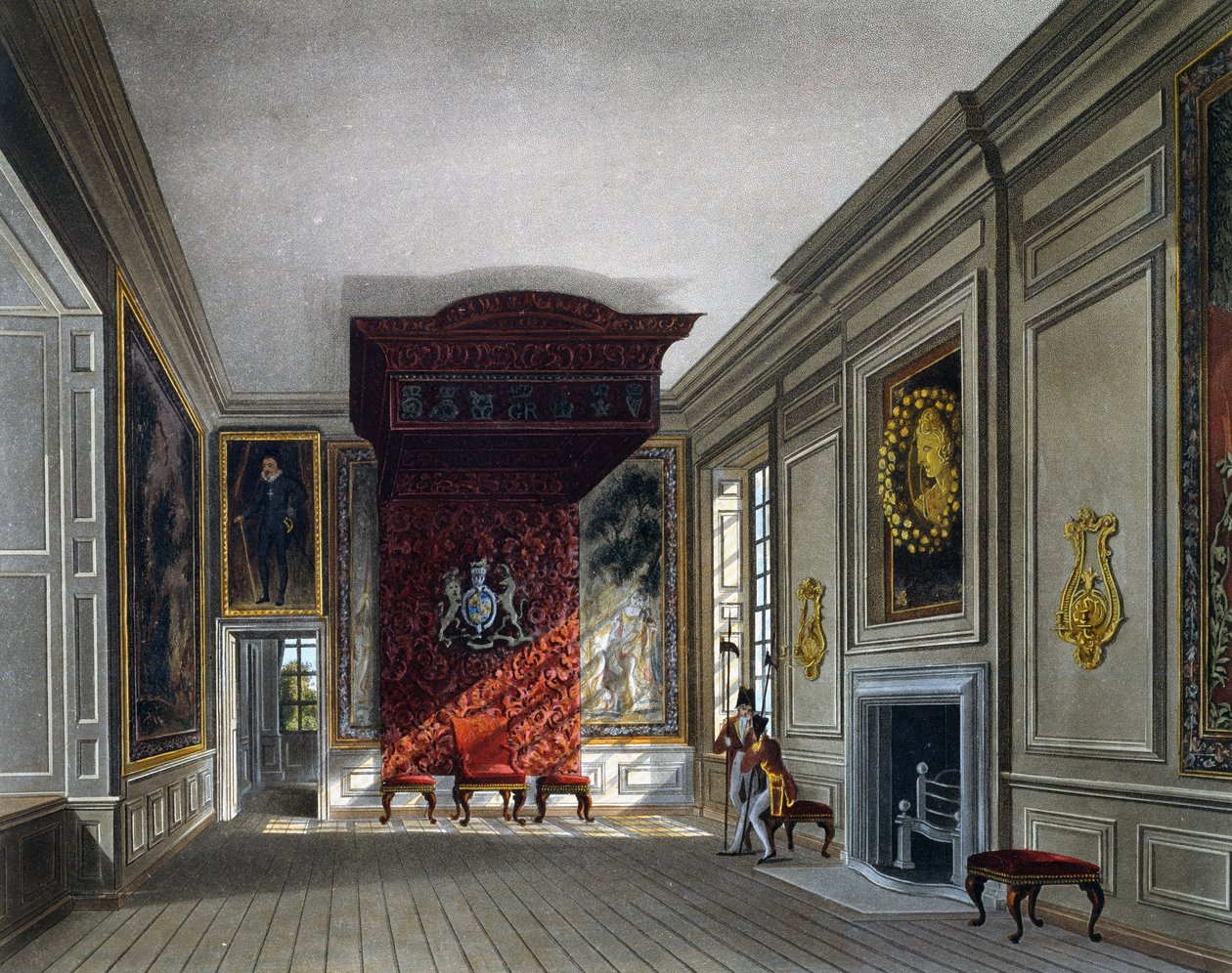 Møterom til King, gravering av Thomas Sutherland (1785-1838), Basert på design av Charles Wild (1781-1835), Fra The History of the Royal Residences av Charles (after) Wild