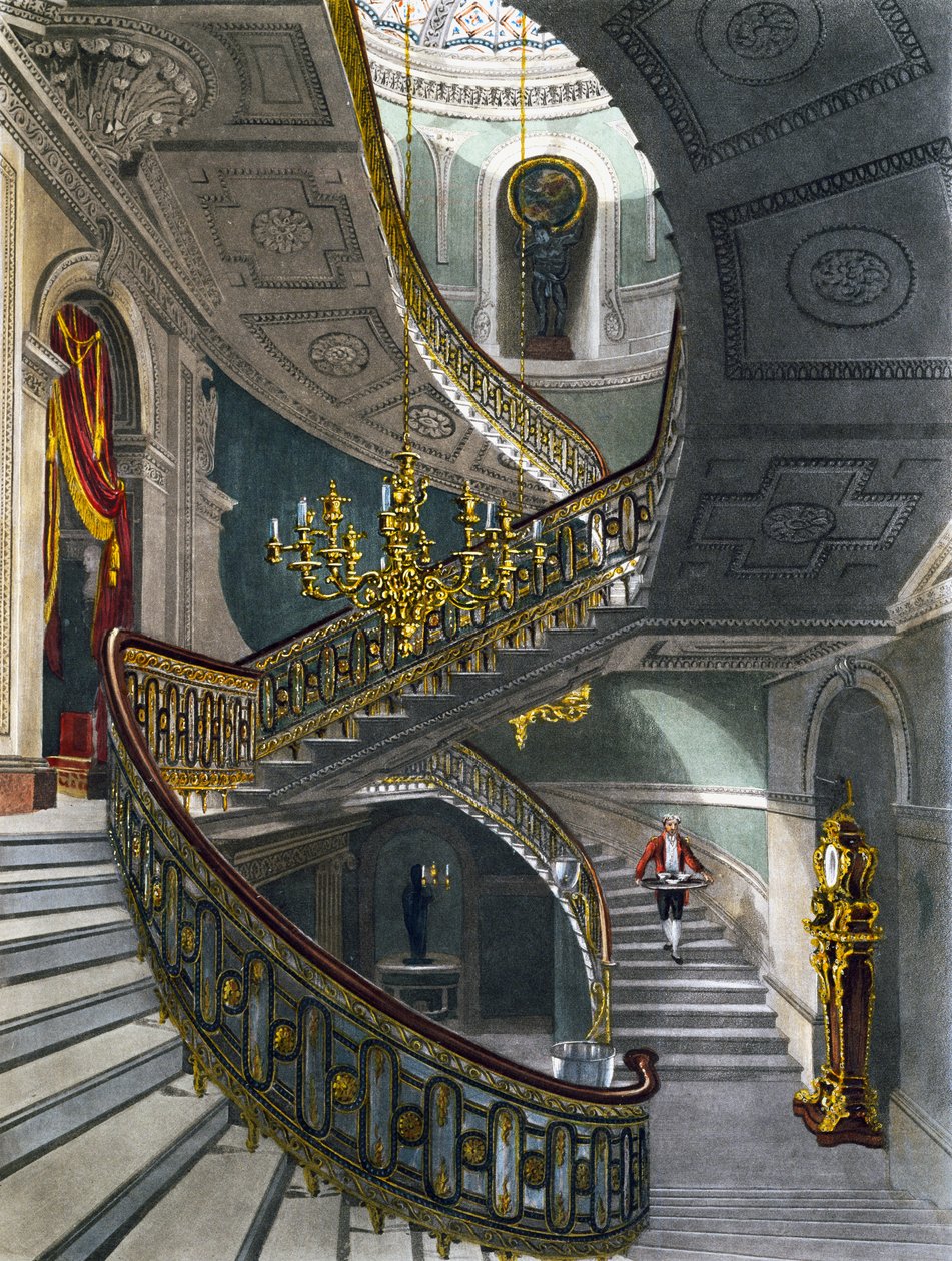 Trapp, Gravering av Richard Reeve etter tegning av Charles Wild, Fra The History of the Royal Residences av Charles (after) Wild