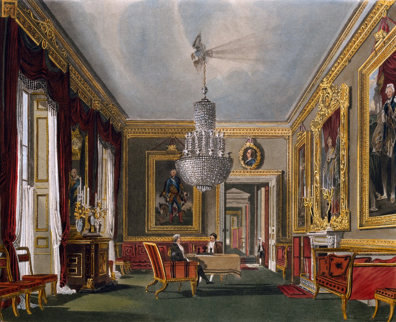 West anteroom, Gravering av Richard Reeve (født i 1780), Basert på design av Charles Wild (1781-1835), Fra The History of the Royal Residences av Charles (after) Wild
