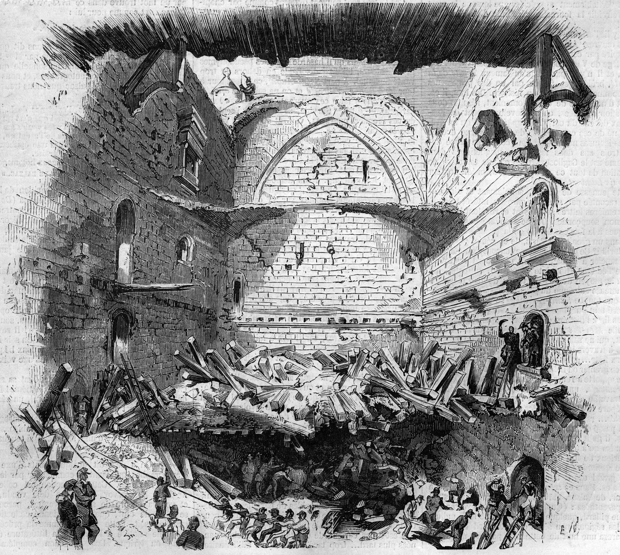 The collapse of the Pavilion of Vincennes, November 29 av Charles (after) Yriarte