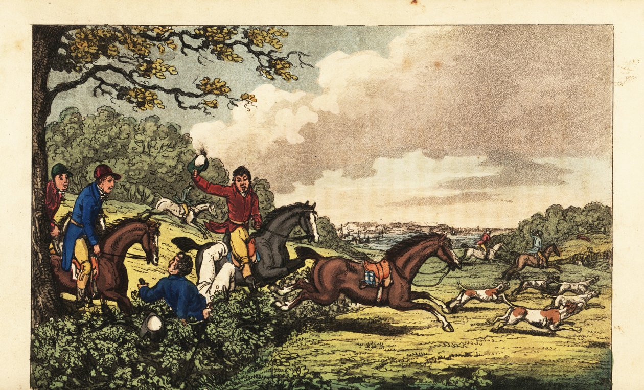 Midshipman Newcome faller inn i en hekk mens han jakter på rev nær Bertram Hall av Charles (c.1797 1850) (after) Williams