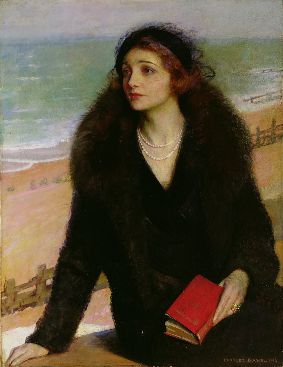 Portrett av Ursula Bloom (1892-1984) på promenaden ved Walton-on-the-Naze av Charles A. Buchel