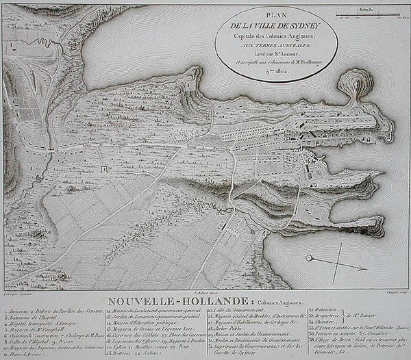 Plan for byen Sydney av Charles Alexandre (after) Lesueur